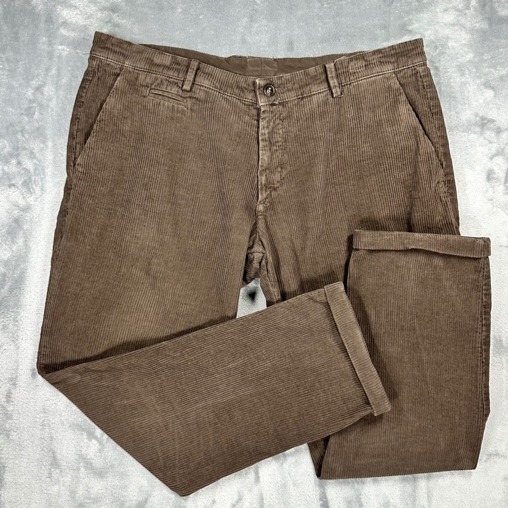 Eredi Pisano Roma Mens Brown Corduroy Slim Fit Pants Taglia 54 Made in Italy